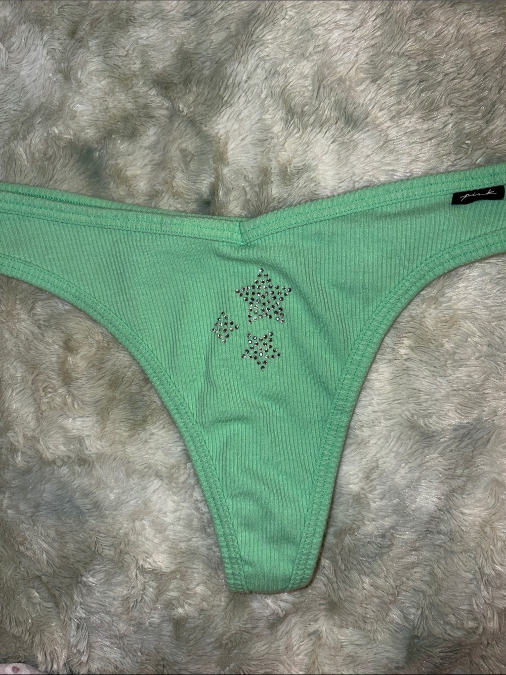 PINK “Victoria's Secret Mint thong pantry lingerie sexy underwear rhinestones